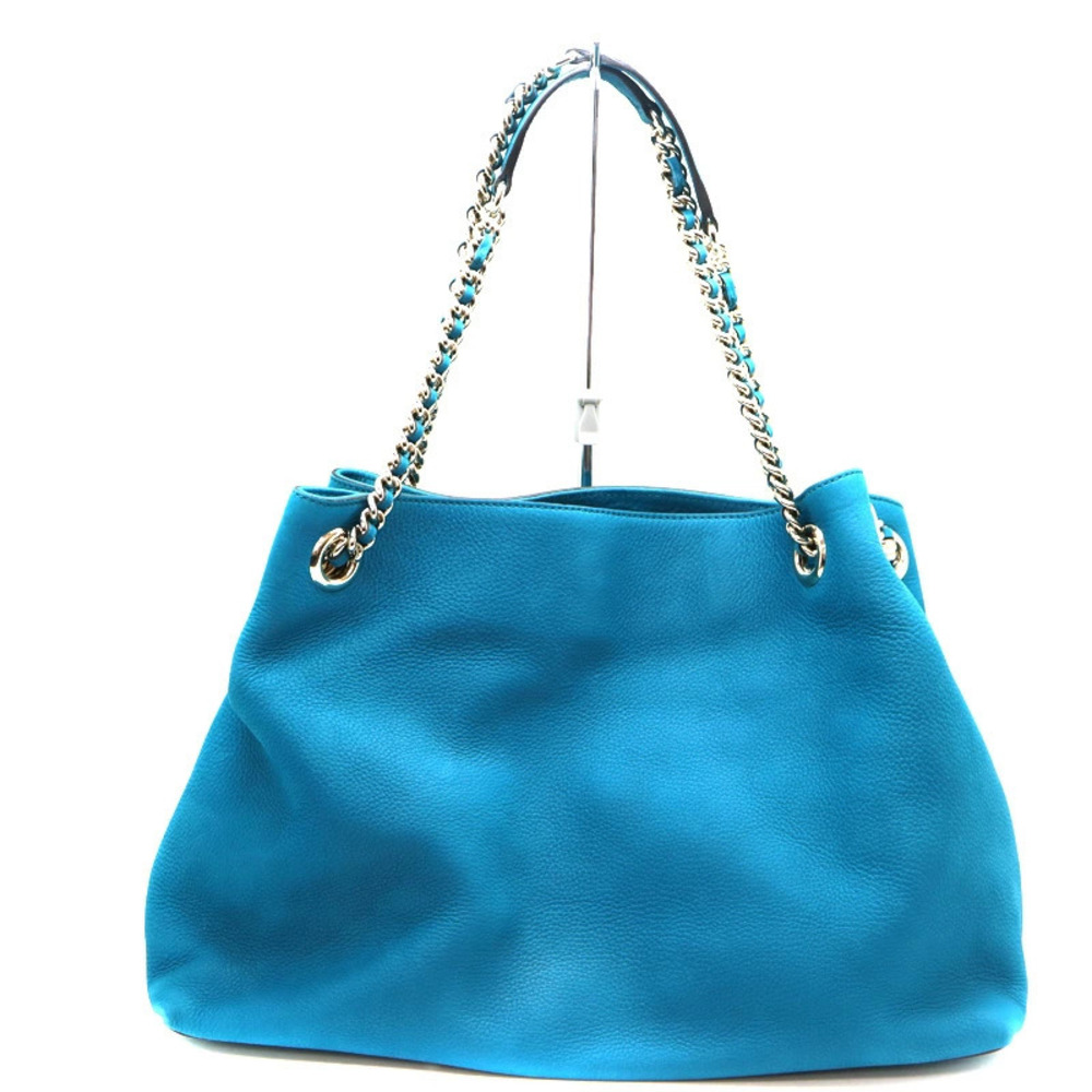 GUCCI Soho Chain Shoulder Bag GG Suede Blue - Picture 2 of 6